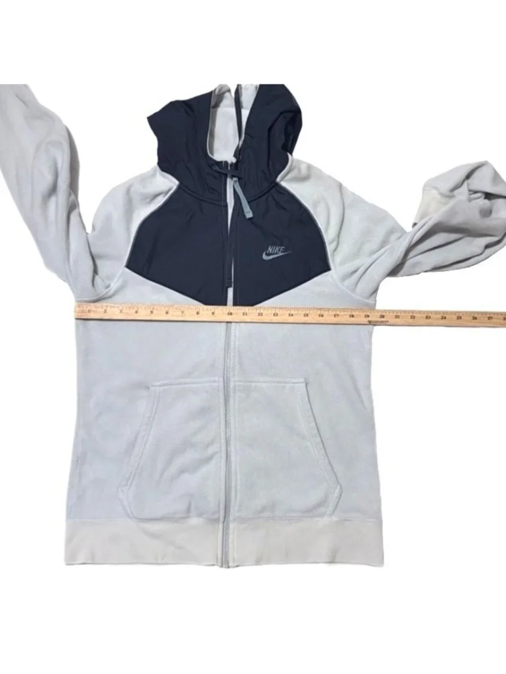 Nike Hoodie Mens S Powder Blue Navy Full Zip Fleece Y2K Athleisure Logo Techwear